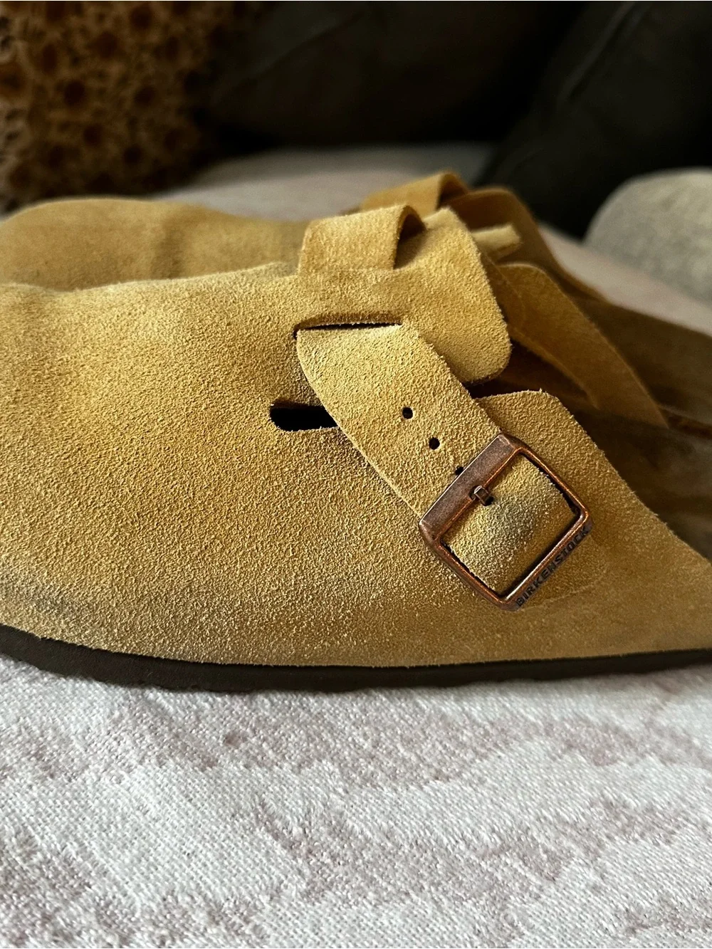 Birkenstock Boston Suede Clog Mules in Tan - Warm Yellow - Picture 3 of 5